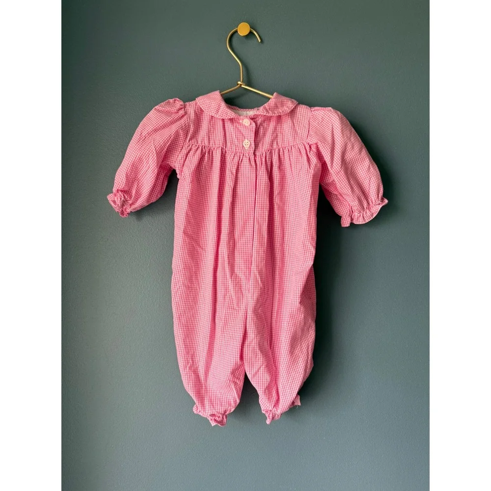 The Bailey Boys Pink Gingham Smocked Ballerina Bubble Romper 3M